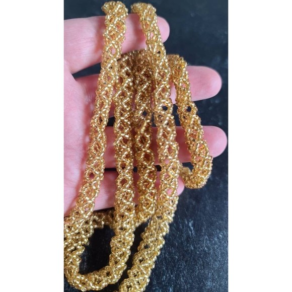 Vintage Woven Gold Tone Beaded Jewelry Set - Picture 7 of 10